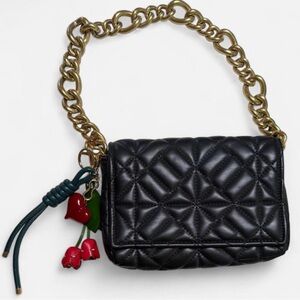 Zara Black Quilted Shoulder Bag with Gold Chain